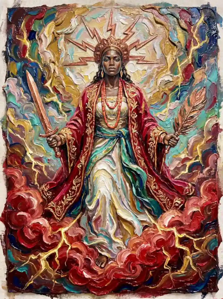 Senhora dos Ventos, Rainha das Tempestades, Mãe do Rio Níger, Dona dos Raios, Matamba, Protetora contra Tempestades